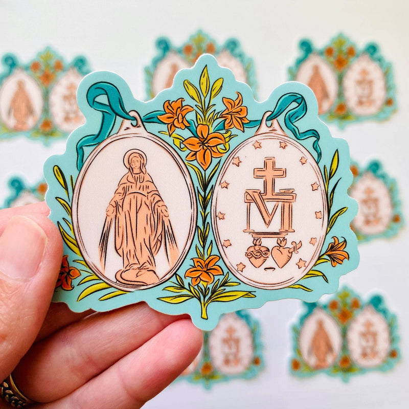 Floral Miraculous Medal Sticker