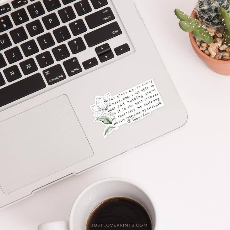 St. Thérèse of Lisieux “Jesus Gives Me Strength” Vinyl Sticker - Shepherd Me Shop