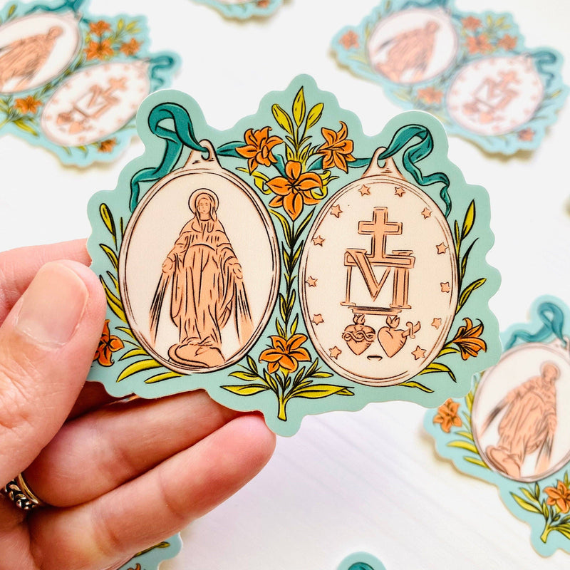 Floral Miraculous Medal Sticker