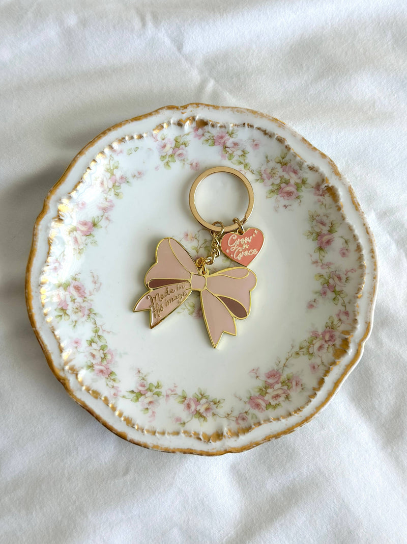 Made in His Image Bow Enamel Keychain - Shepherd Me Shop