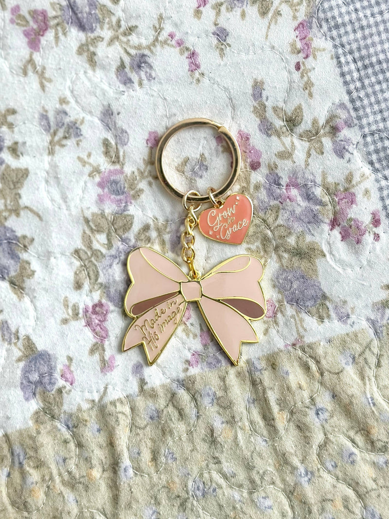 Made in His Image Bow Enamel Keychain - Shepherd Me Shop