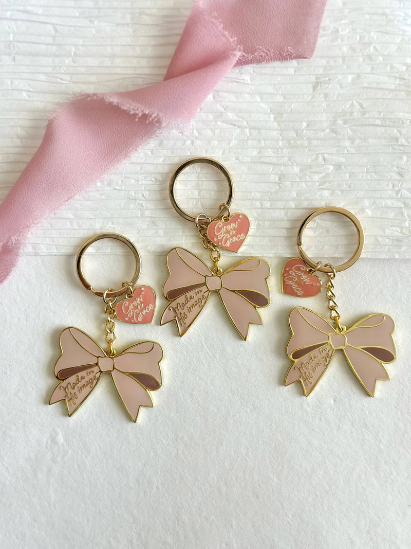 Made in His Image Bow Enamel Keychain - Shepherd Me Shop