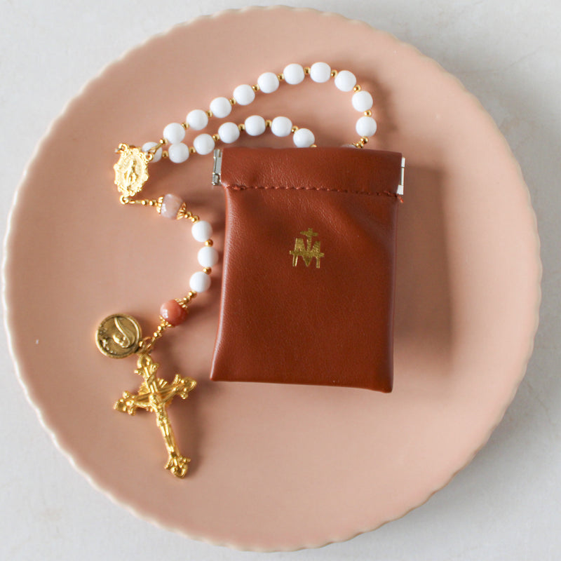 Brown Vegan Leather Rosary Pouch - Shepherd Me Shop