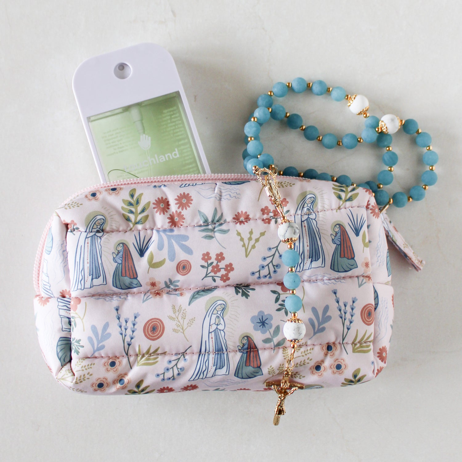 Our Lady of Lourdes Puffer Pouch - Shepherd Me Shop