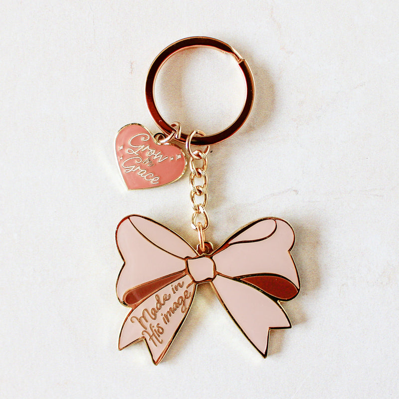 Made in His Image Bow Enamel Keychain
