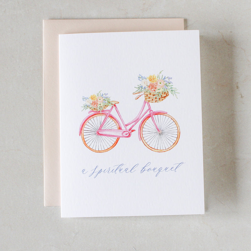 Spiritual Bouquet Greeting Card, Pink Bicycle Bouquet