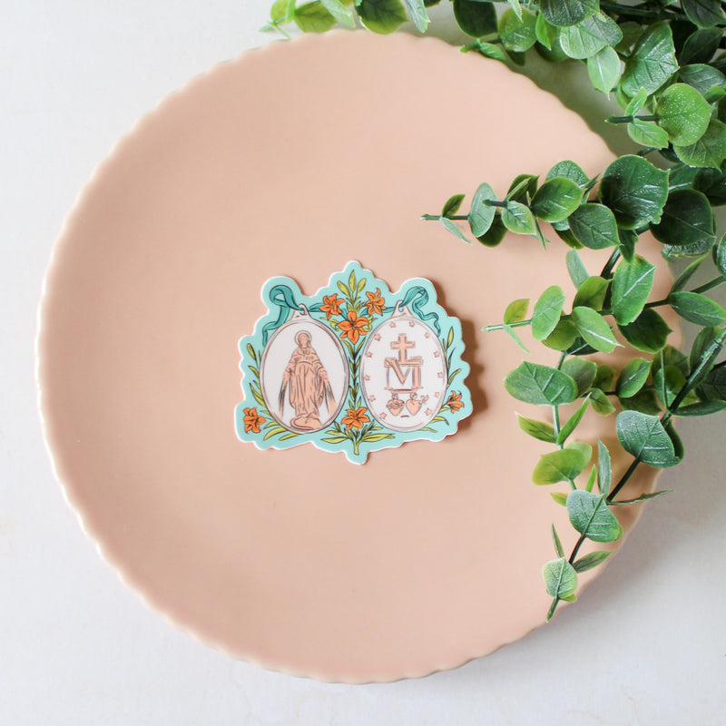 Floral Miraculous Medal Sticker