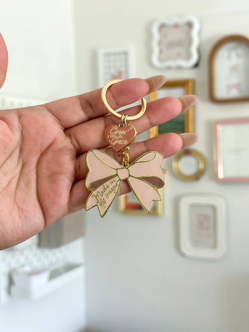 Made in His Image Bow Enamel Keychain - Shepherd Me Shop
