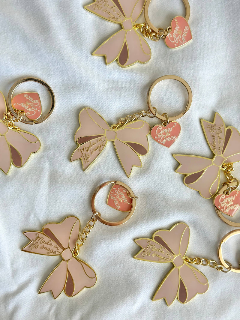 Made in His Image Bow Enamel Keychain - Shepherd Me Shop