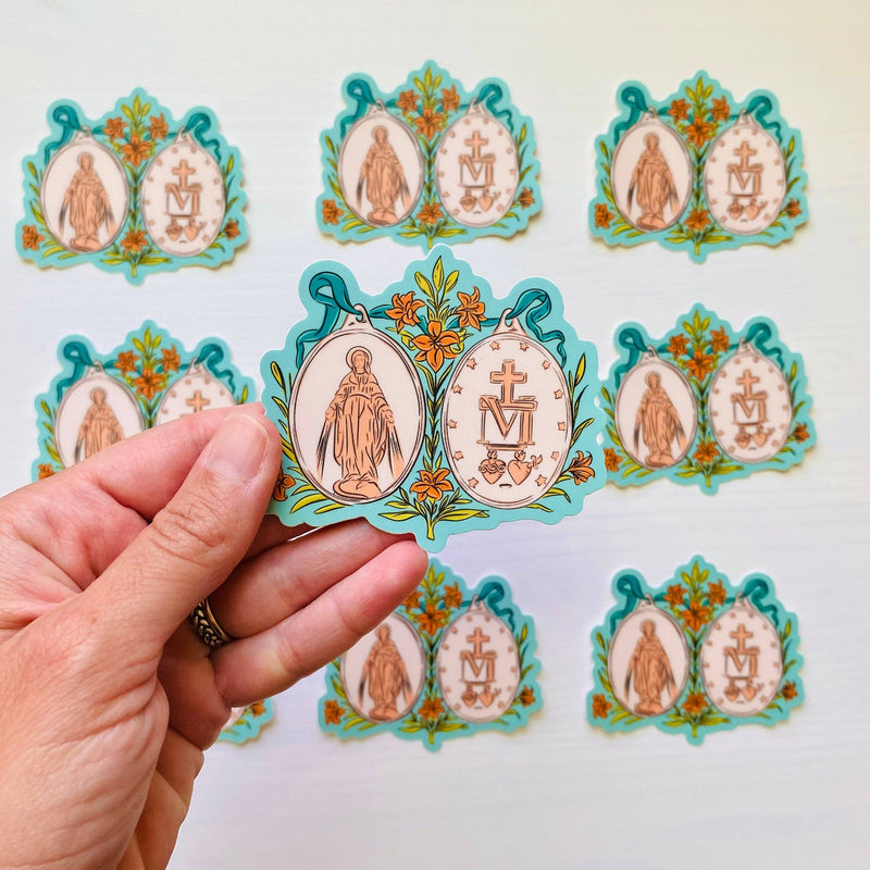 Floral Miraculous Medal Sticker
