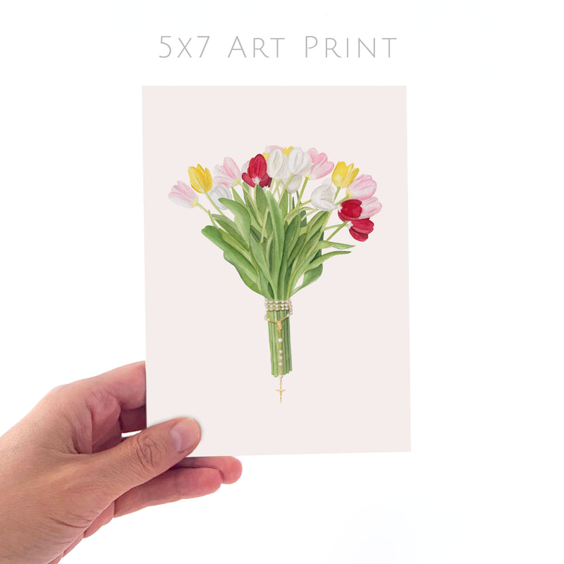 Rosary & Tulip Bouquet Art Print - Shepherd Me Shop