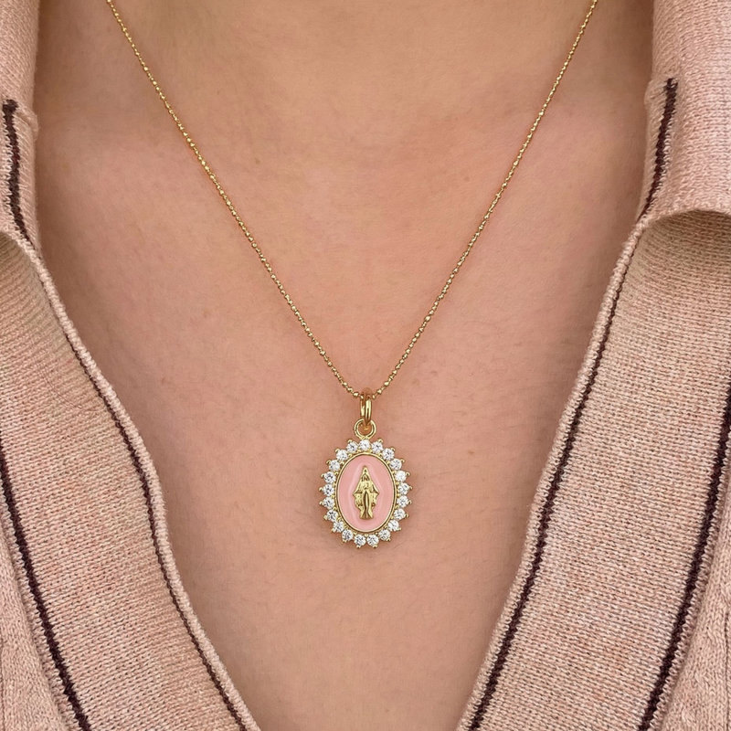 Our Lady of Lourdes Necklace: Pink