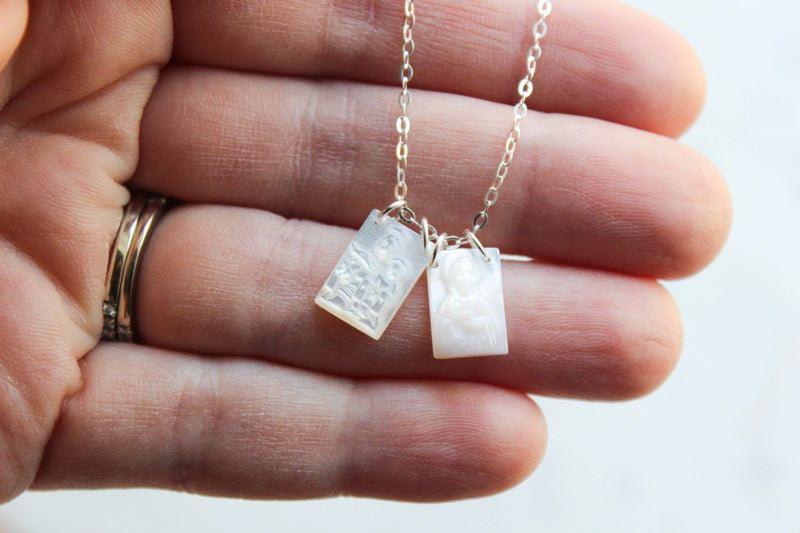 Mother of Pearl Scapular Necklace – Sterling Silver Marian Necklace