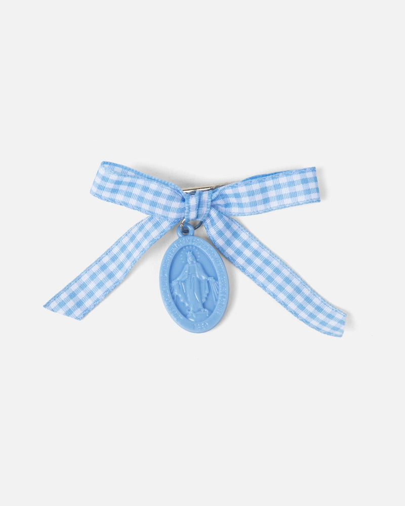 Miraculous Medal Blue Gingham Bow