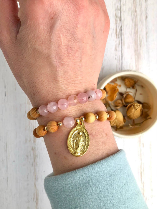 Rosary Bracelet Stack: Rose Quartz - Shepherd Me Shop