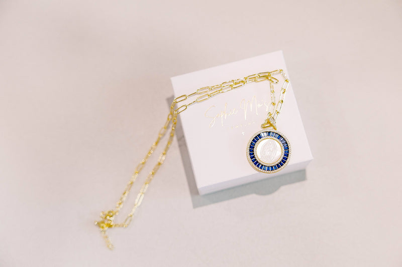 Lapis Guadalupe Necklace – Marian Pendant Gold Catholic Necklace