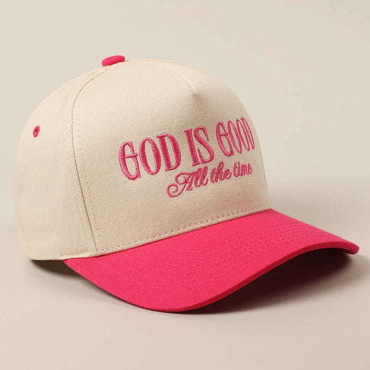 God Is Good All The Time Embroidery Trucker Hat: HOT PINK / ONE SIZE - Shepherd Me Shop