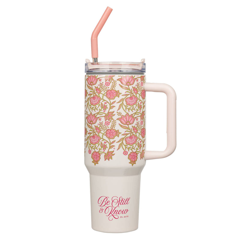 Tumbler w/straw SS Pink Be Still Ps. 46:10 - Shepherd Me Shop