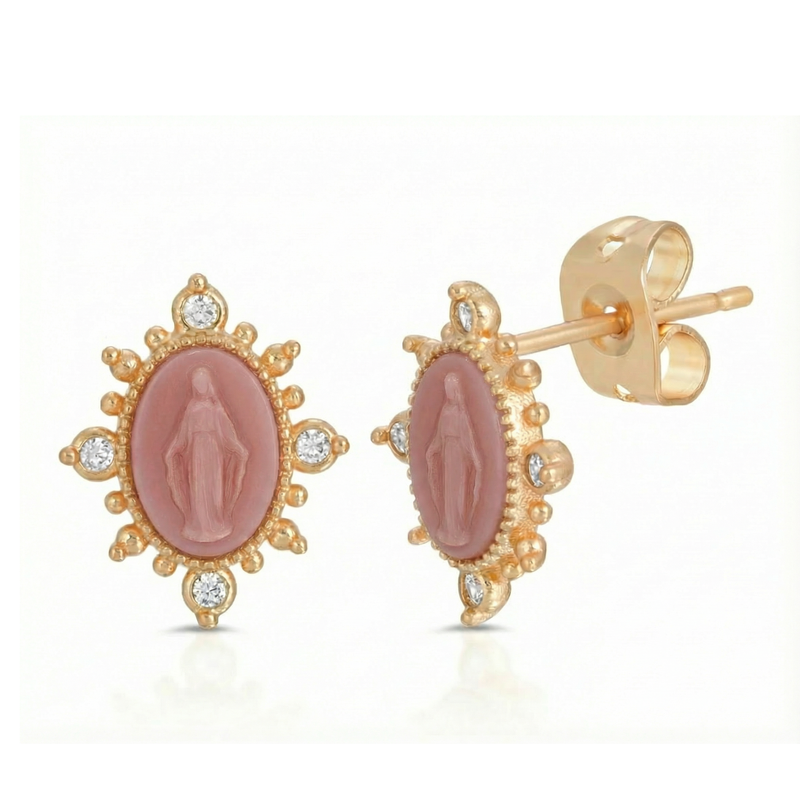 Our Lady of Lourdes Earrings: Pink Rose
