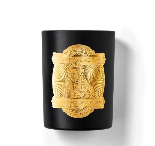 Saint Padre Pio Candle: Amber and Heliotrope