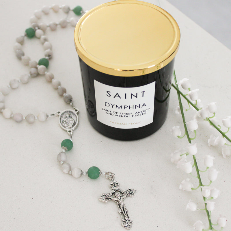 Saint Dymphna Prayer Candle: Parisian Peony - Shepherd Me Shop