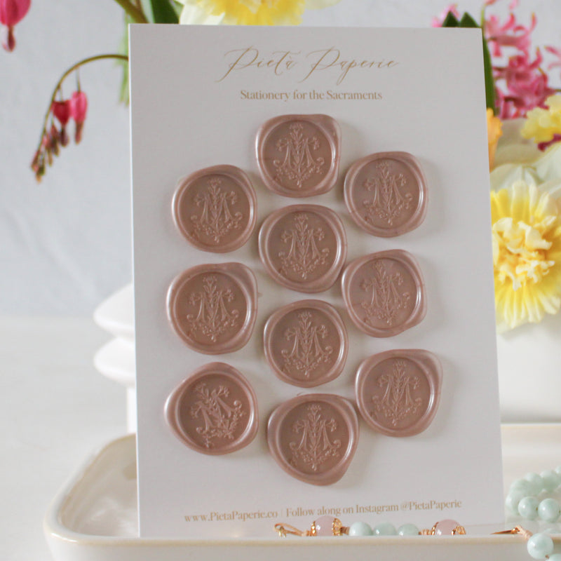 Marian Cross Pre-Made Catholic Wax Seals - 10 pack: Pearl Pink - Shepherd Me Shop