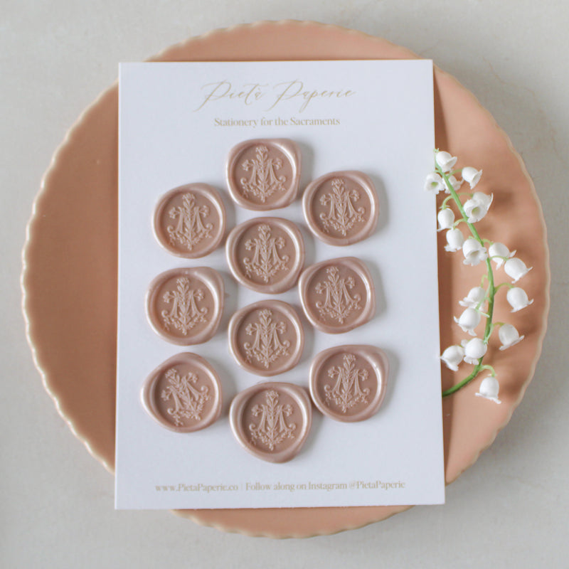 Marian Cross Pre-Made Catholic Wax Seals - 10 pack: Pearl Pink - Shepherd Me Shop