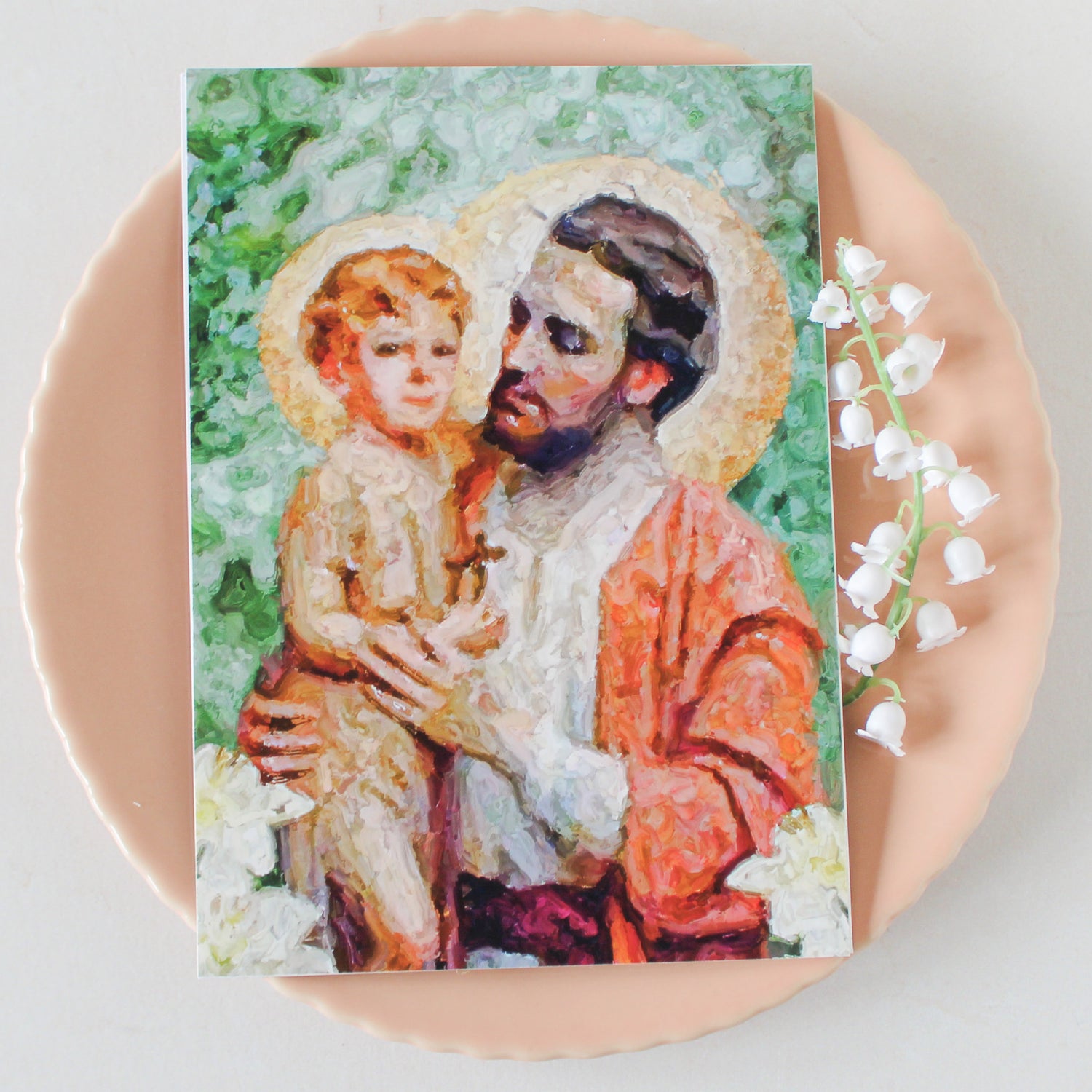 St. Joseph and Jesus Among The Lilies Art Print