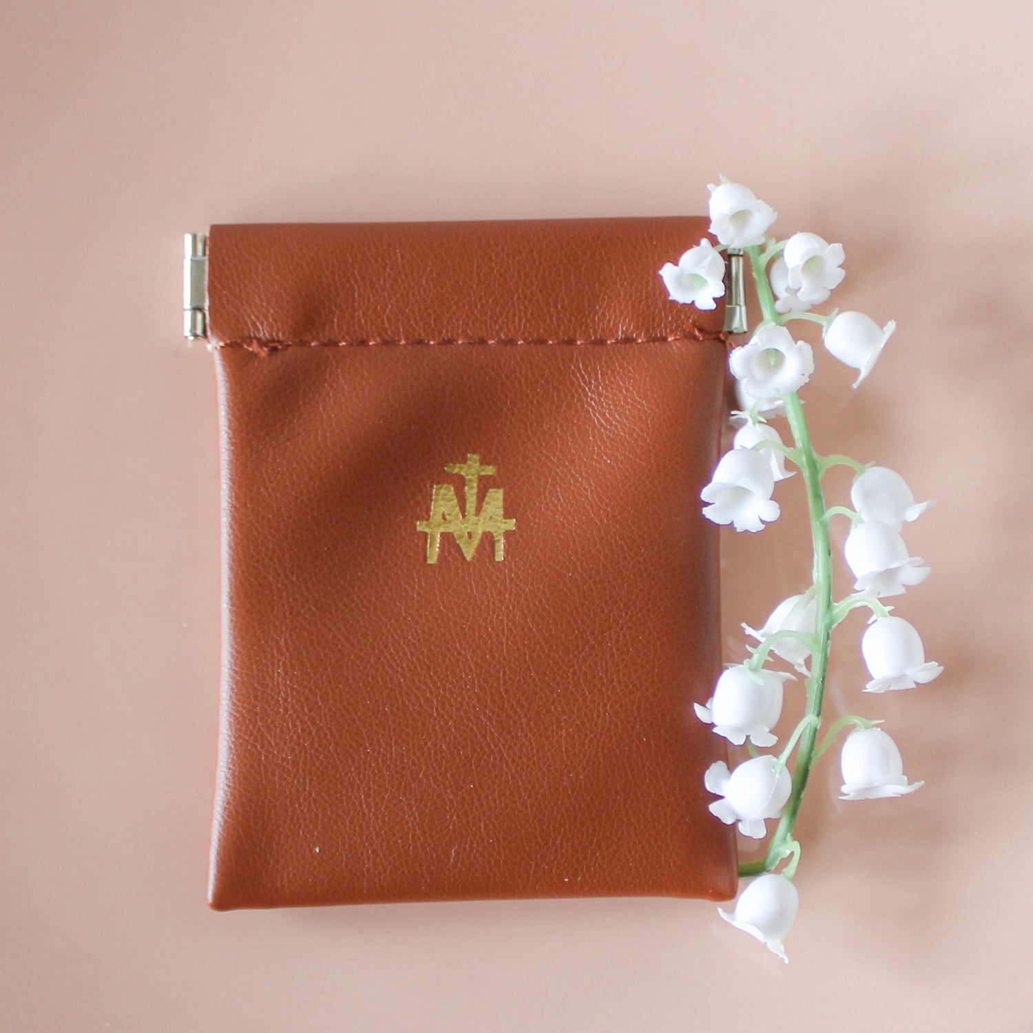 Brown Vegan Leather Rosary Pouch
