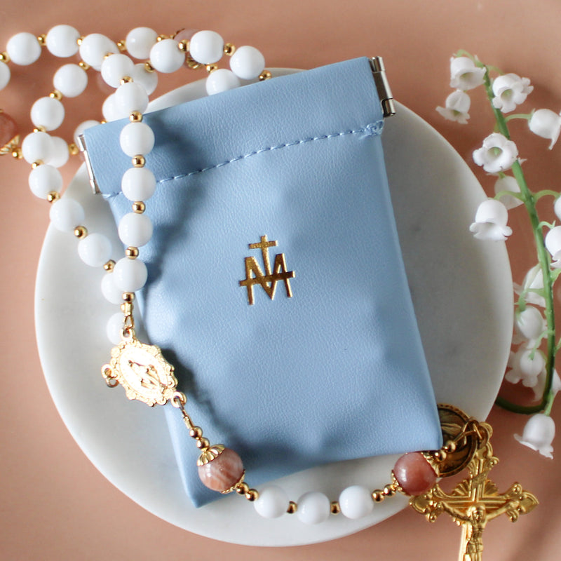 Blue Vegan Leather Rosary Pouch - Shepherd Me Shop