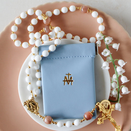 Blue Vegan Leather Rosary Pouch