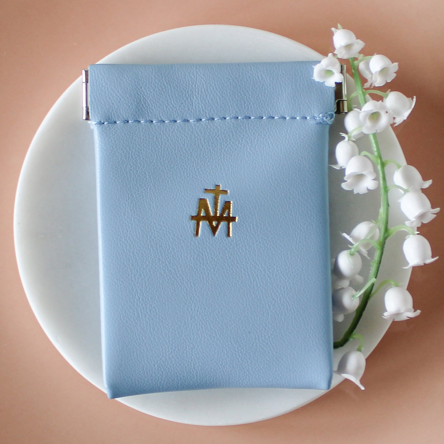 Blue Vegan Leather Rosary Pouch