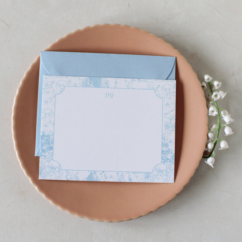 Catholic French Toile, Stationery Set, Pack of 10: Blue - Shepherd Me Shop