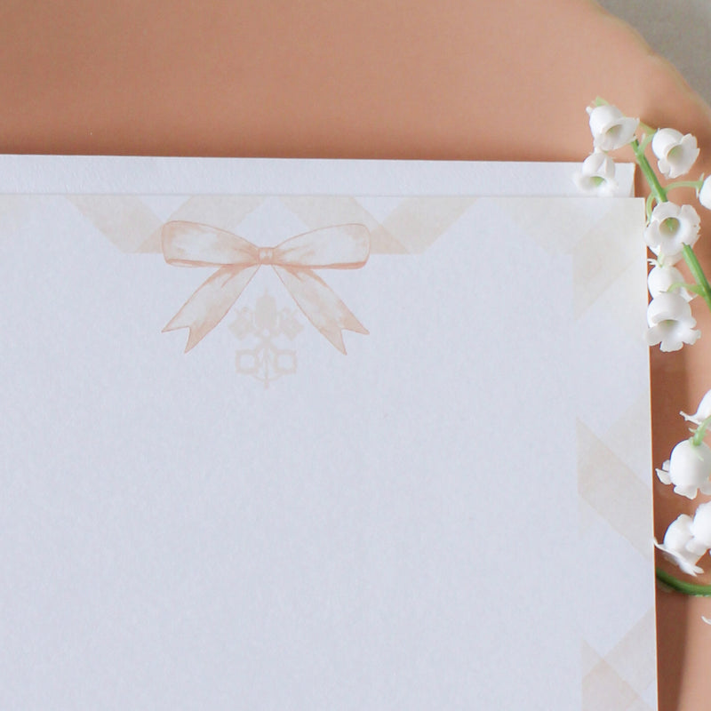 Catholic Church Crest with Ribbon, Stationery Set, Pack of 10: Pink - Shepherd Me Shop