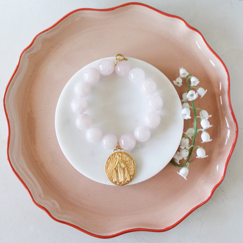 Blessed Mother Rose Quartz Catholic Bracelet - Shepherd Me Shop