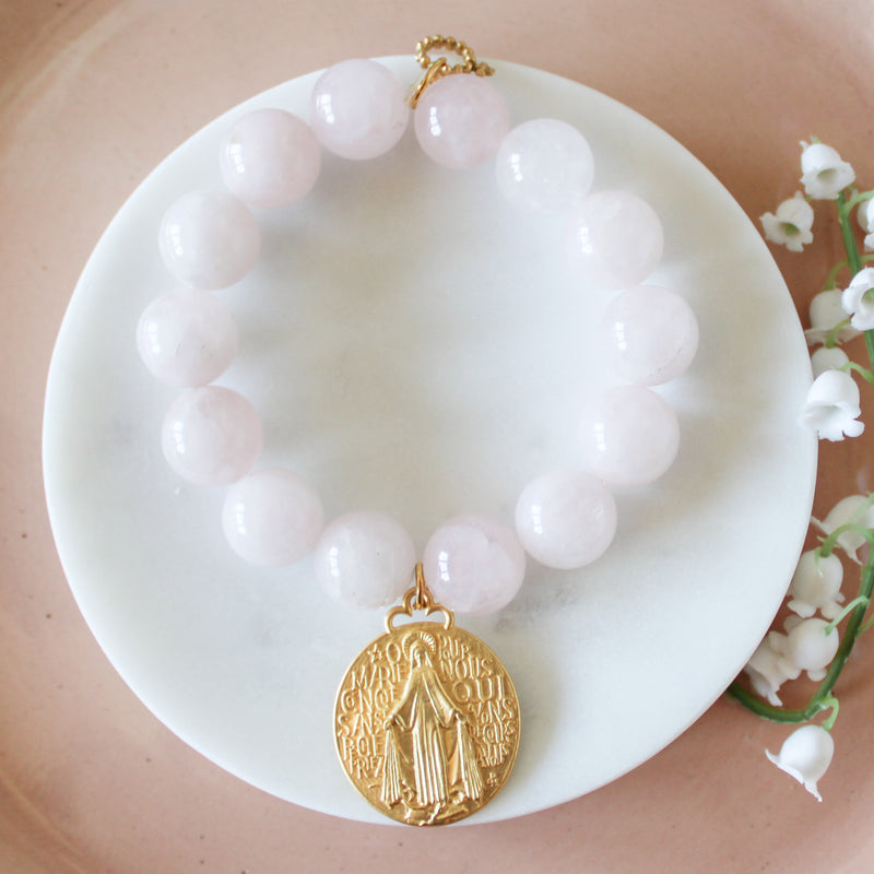 Blessed Mother Rose Quartz Catholic Bracelet - Shepherd Me Shop