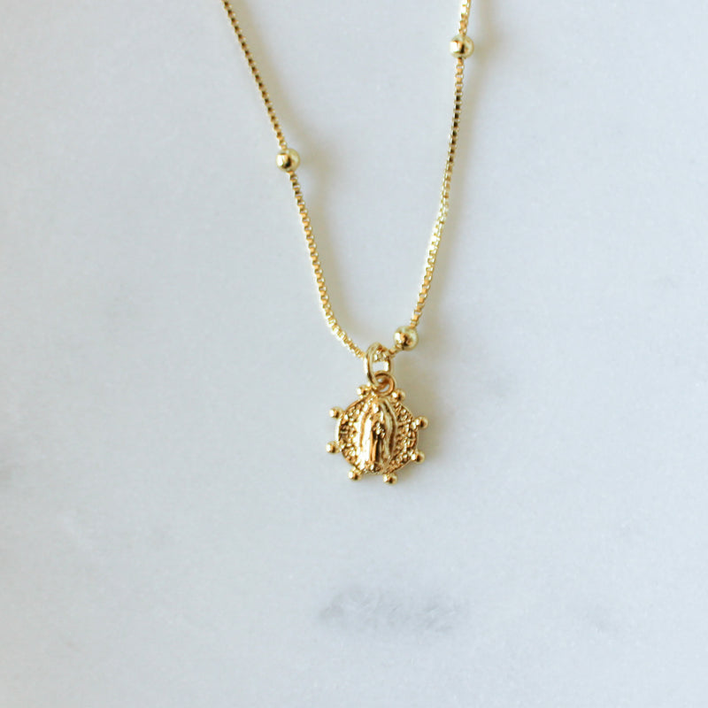 Dainty Gold Mini Mary Pendant Necklace - Shepherd Me Shop
