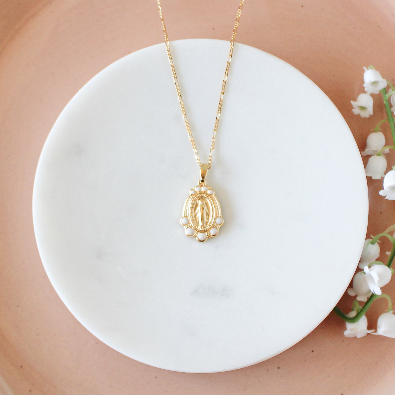 Miraculous Mary with Pearls Catholic Necklace