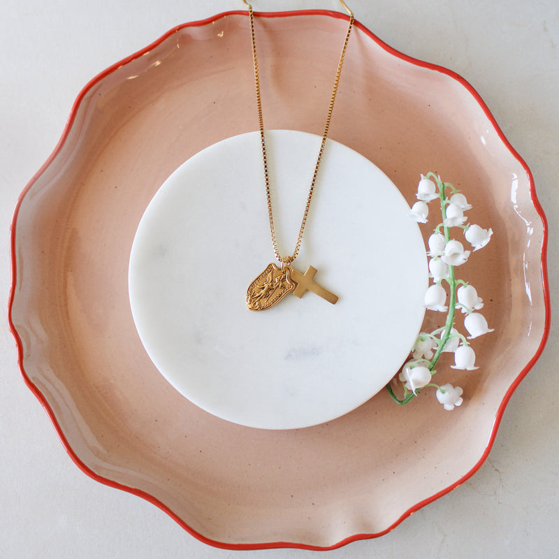 St. Michael Shield Gold Catholic Necklace - Shepherd Me Shop