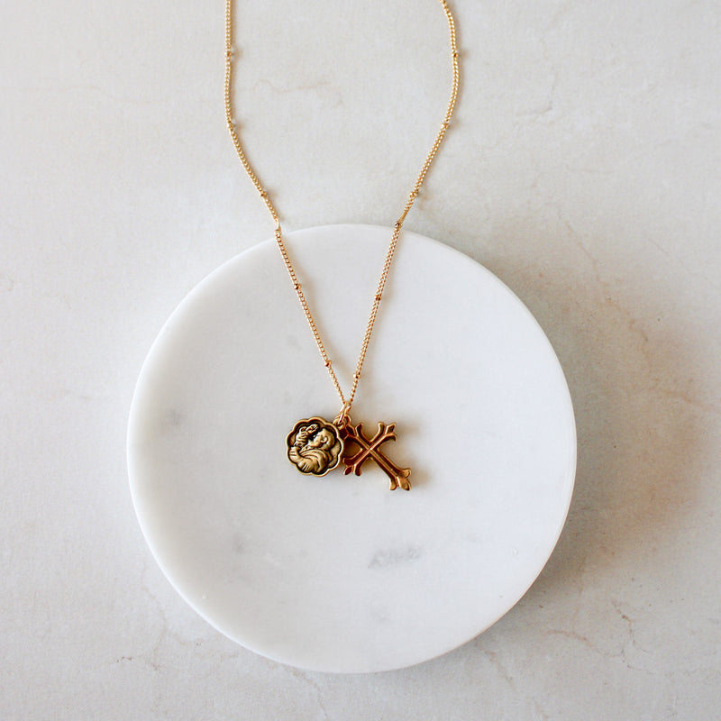 Padre Pio & Fleur Cross Catholic Gold Necklace - Shepherd Me Shop