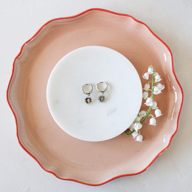 Monstrance Pearl Huggie Earrings: Sterling Silver - Shepherd Me Shop