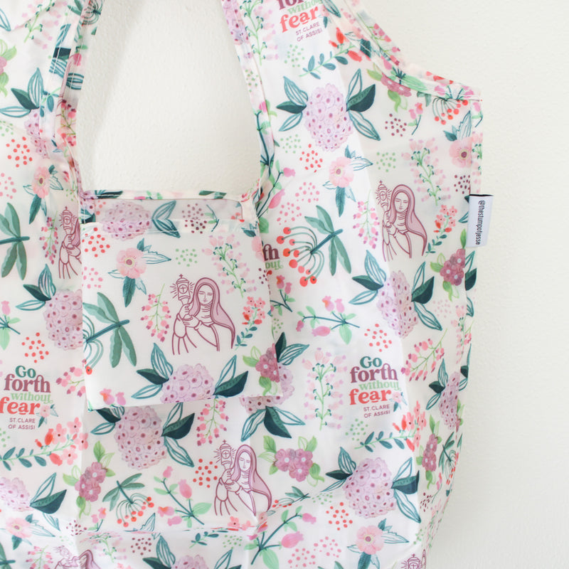 Catholic Grocery Tote: St. Clare of Assisi Reusable Shopping Bag - Shepherd Me Shop