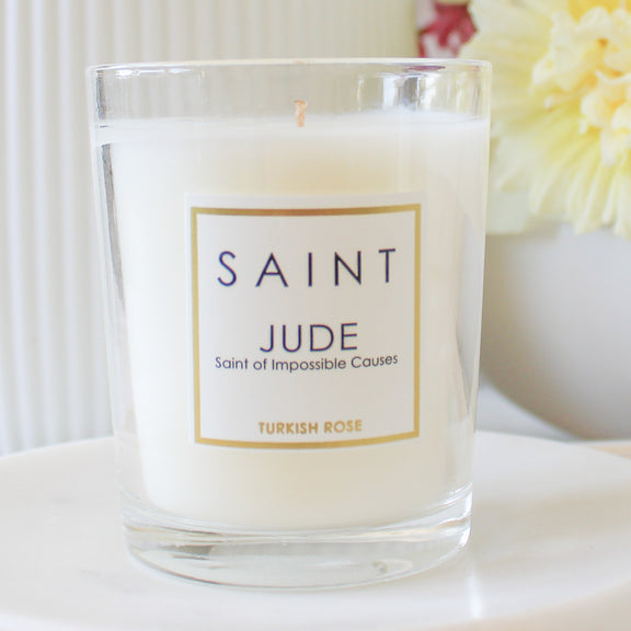 Saint Jude Prayer Candle: Turkish Rose - Shepherd Me Shop