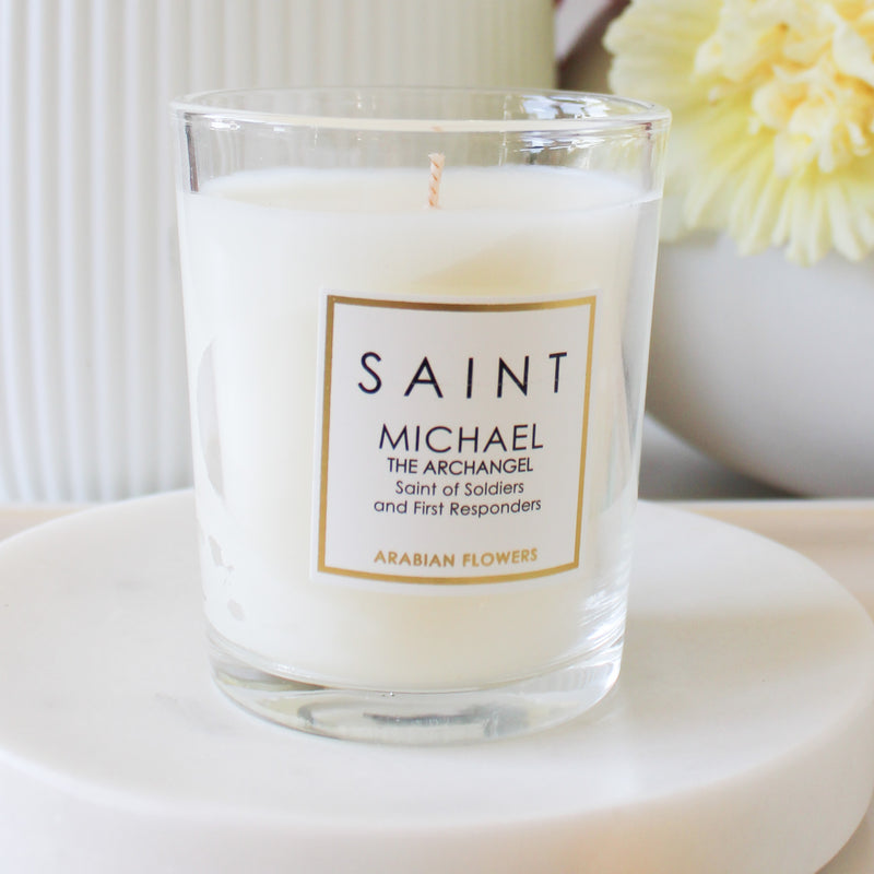 Saint Michael the Archangel Prayer Candle: Arabian Flowers - Shepherd Me Shop