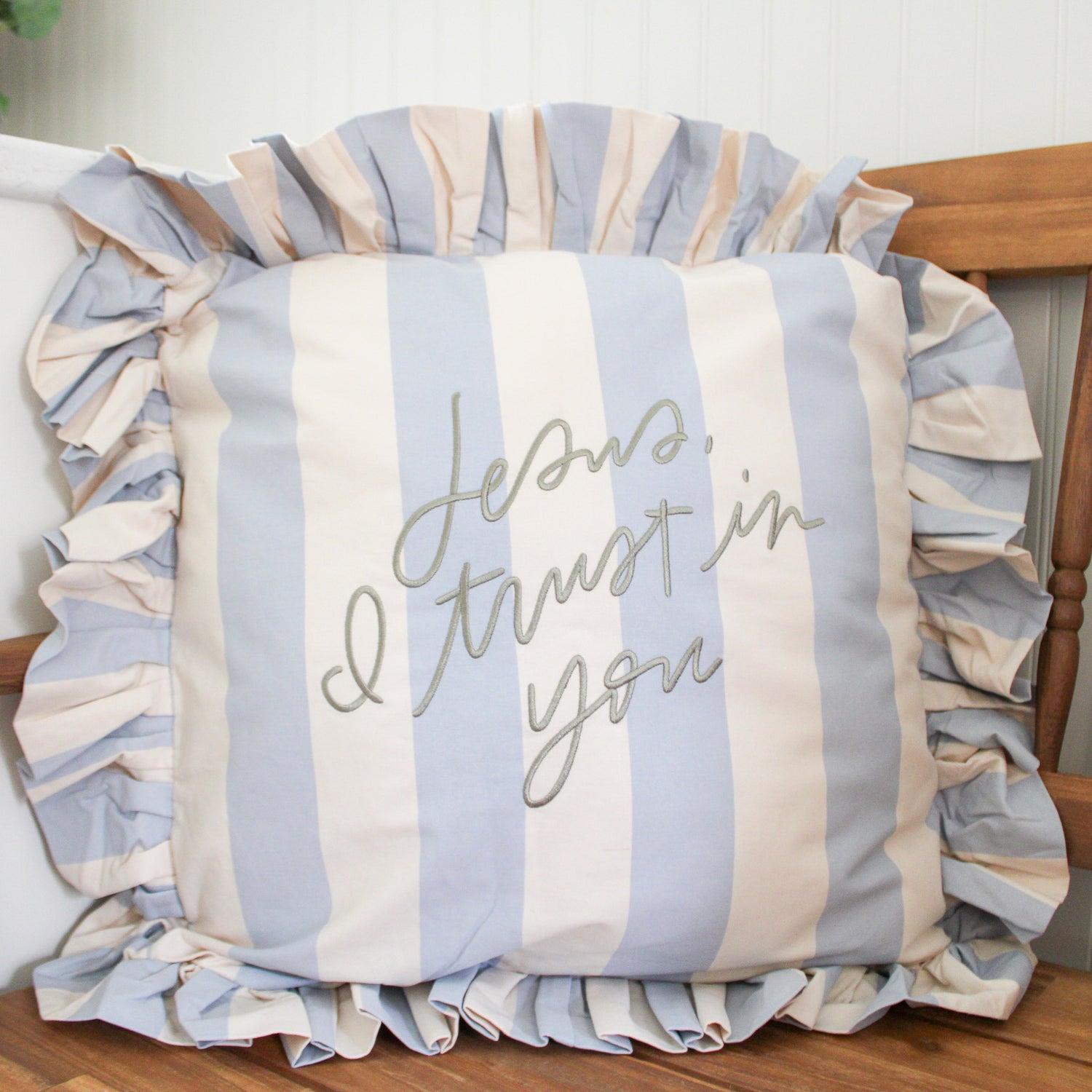 Jesus, I Trust in You Ruffle Pillow – Embroidered - Shepherd Me Shop