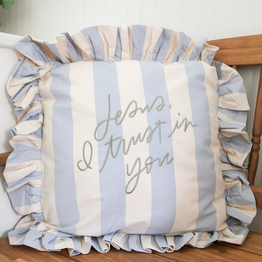 Jesus, I Trust in You Ruffle Pillow – Embroidered