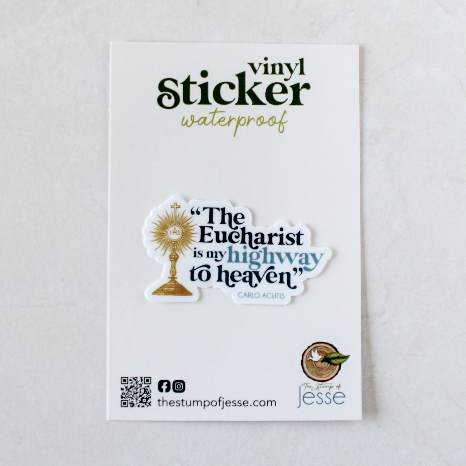 Carlo Acutis "The Eucharist: My Highway to Heaven" Vinyl Sticker - Shepherd Me Shop