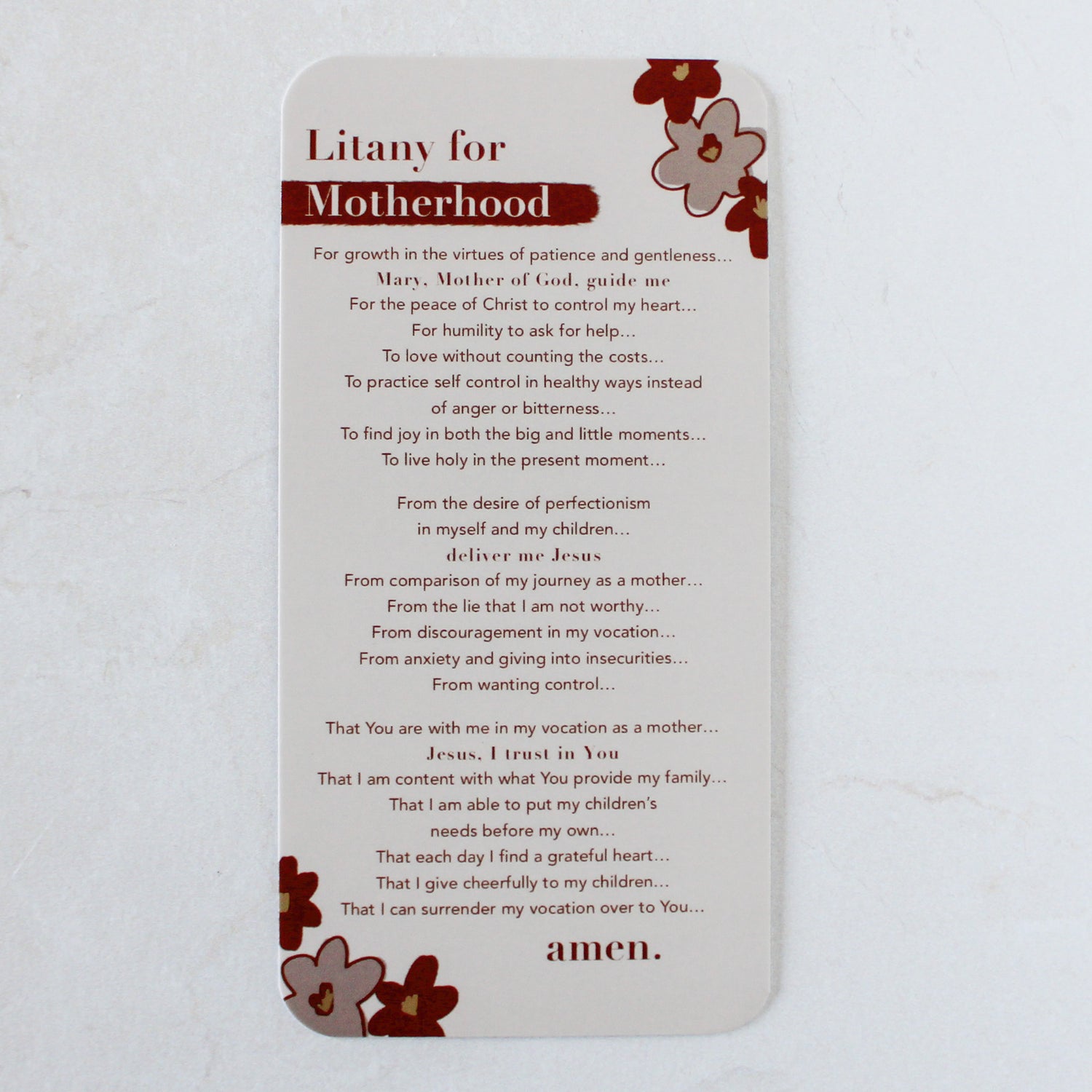 Litany for Motherhood Prayer Card - Shepherd Me Shop