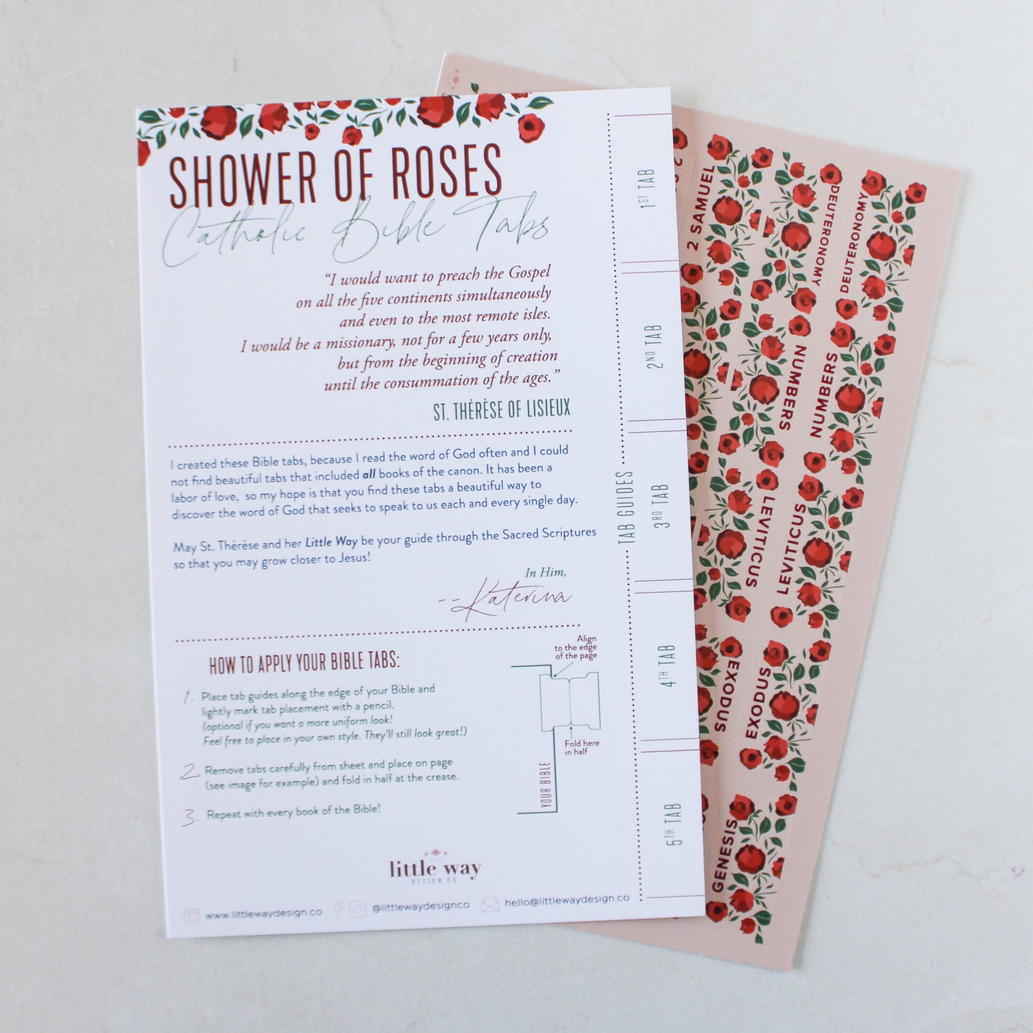 "Shower of Roses" Catholic Bible Tabs - Shepherd Me Shop