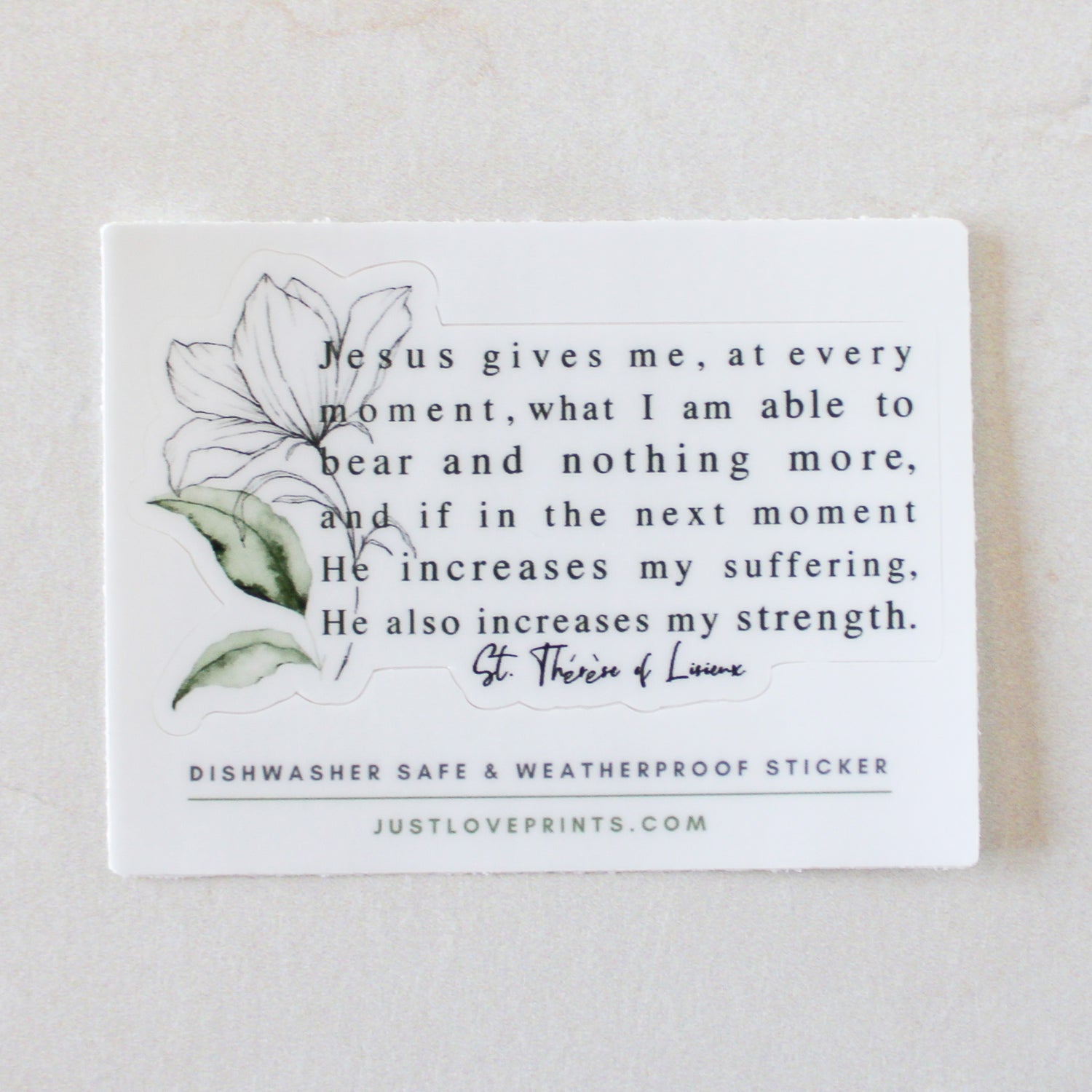 St. Thérèse of Lisieux “Jesus Gives Me Strength” Vinyl Sticker - Shepherd Me Shop